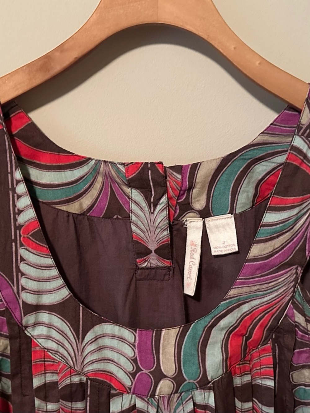 Red Camel Sleeveless Patterned Cotton Dress - Picture 3 of 4